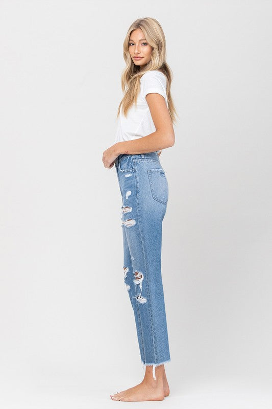 VERVET BY FLYING MONKEY DISTRESSED RAW HEM MOM JEANS