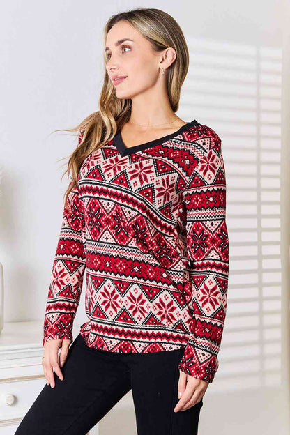 Snowflake Print Long Sleeve Top