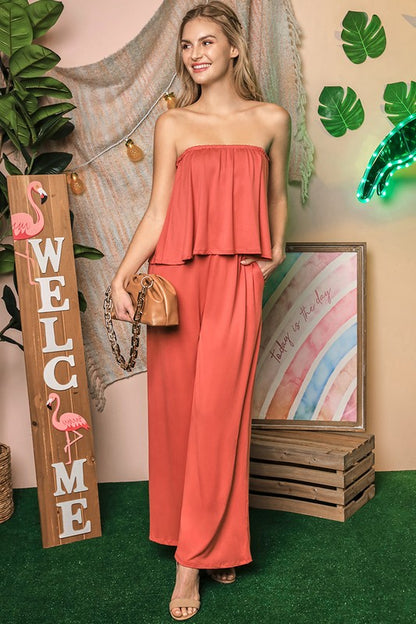 FLARE TUBE TOP WITH TWO FER LOOK JUMPSUIT