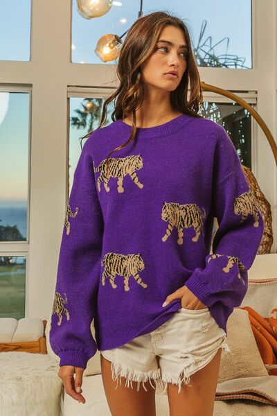 Tiger Pattern Long Sleeve Sweater