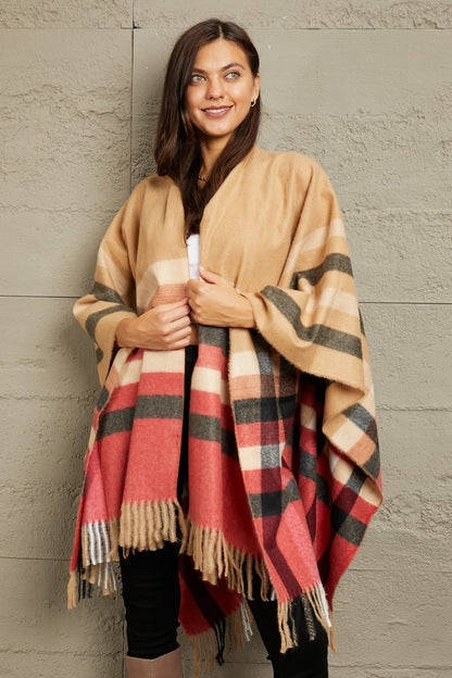 Plaid Shawl Poncho Cardigan