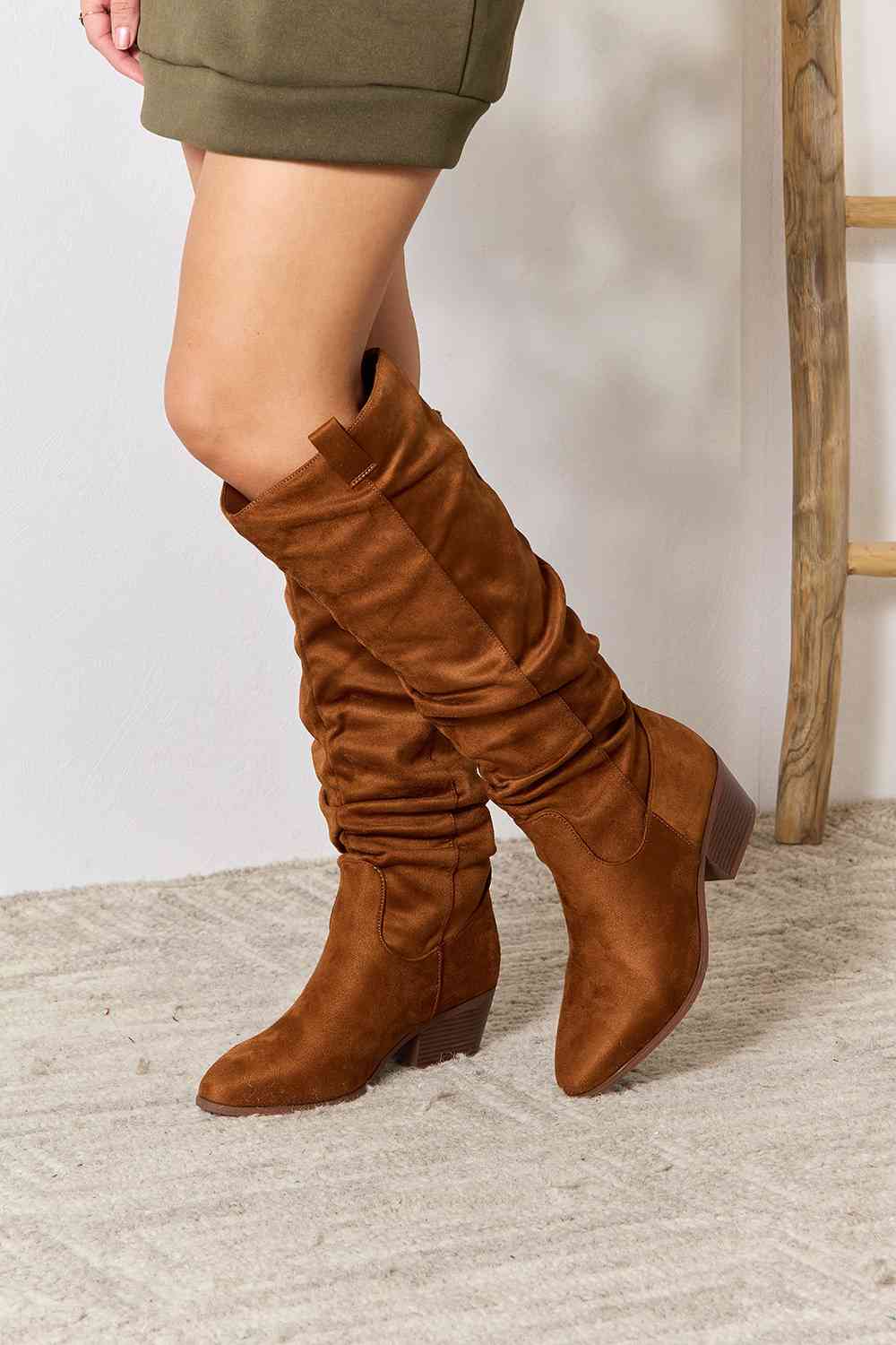 Block Heel Knee High Boots