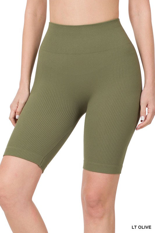 SEAMLESS RIBBED HIGH WAIST BIKER SHORTS