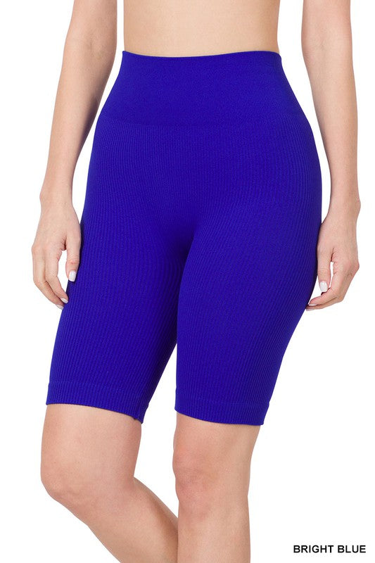 SEAMLESS RIBBED HIGH WAIST BIKER SHORTS