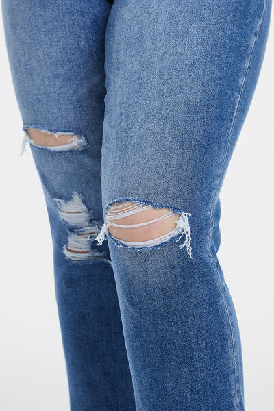 BAYEAS High Waist Distressed Cat's Whiskers Straight Jeans