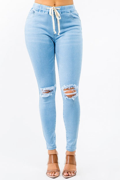 PLUS SIZE BANDED HIGH WAIST SKINNY JEANS