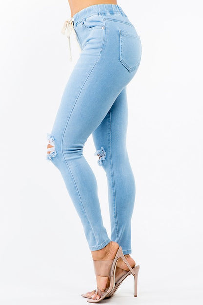 PLUS SIZE BANDED HIGH WAIST SKINNY JEANS