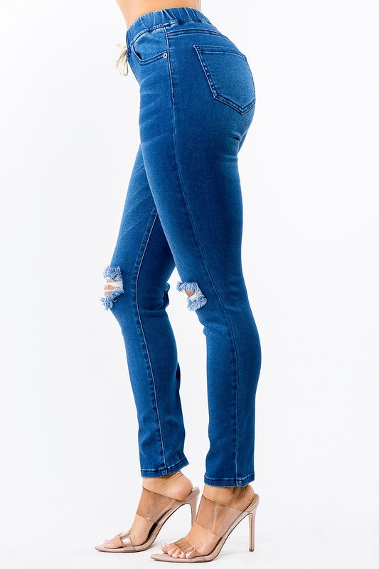 PLUS SIZE BANDED HIGH WAIST SKINNY JEANS