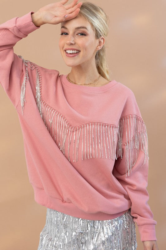 Rhinestone Fringe Pullover Top