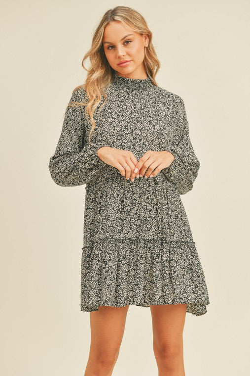 Mock Neck Tiered Mini Dress