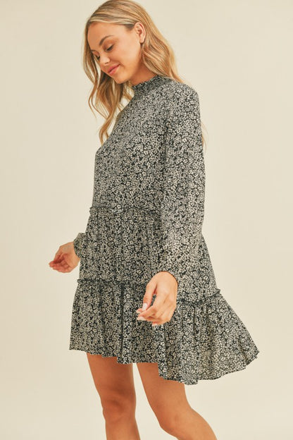 Mock Neck Tiered Mini Dress