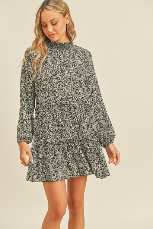 Mock Neck Tiered Mini Dress