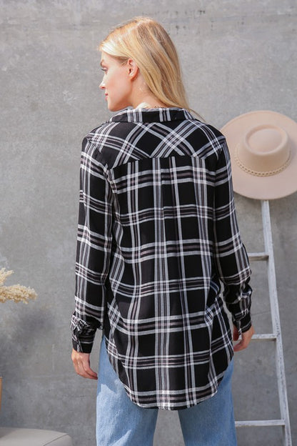 PLAID PRINT RAYON TOP