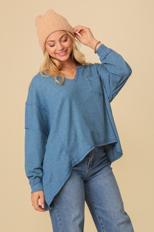 thermal high low vneck oversized  top