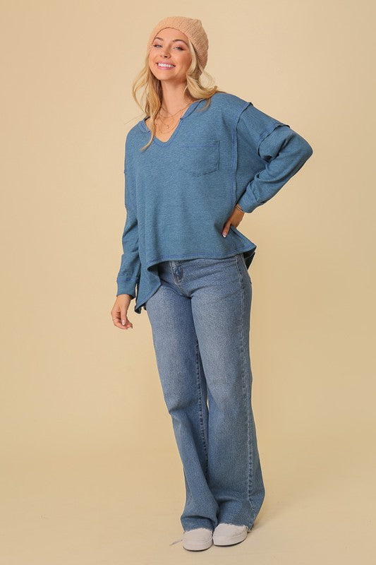 thermal high low vneck oversized  top