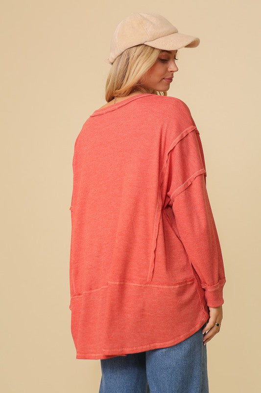 thermal high low vneck oversized  top