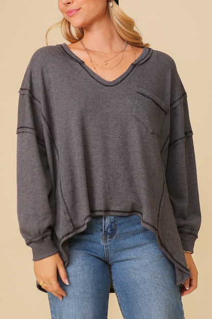 thermal high low vneck oversized  top