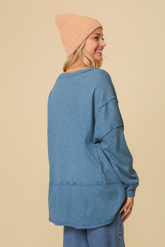 thermal high low vneck oversized  top