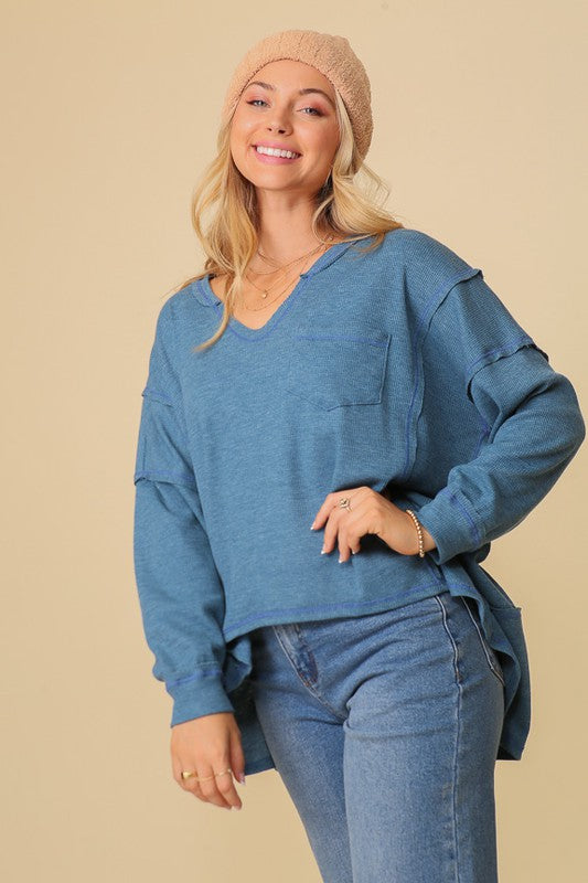 thermal high low vneck oversized  top