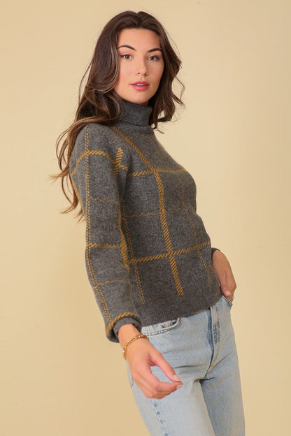 PLAID TURTLENECK SWEATER