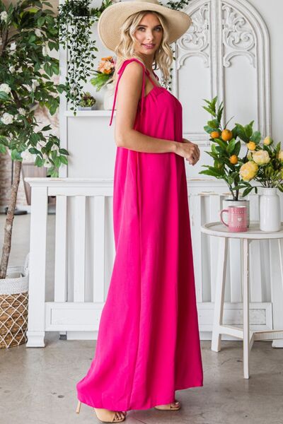 Pocketed Spaghetti Strap Wide Leg Jumpsuit