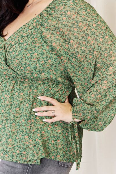 Floral Surplice Peplum Blouse