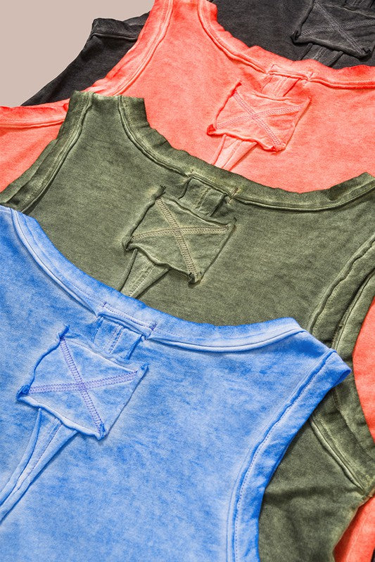 PLUS WASHED RAW EDGE V-NECK TANK TOP