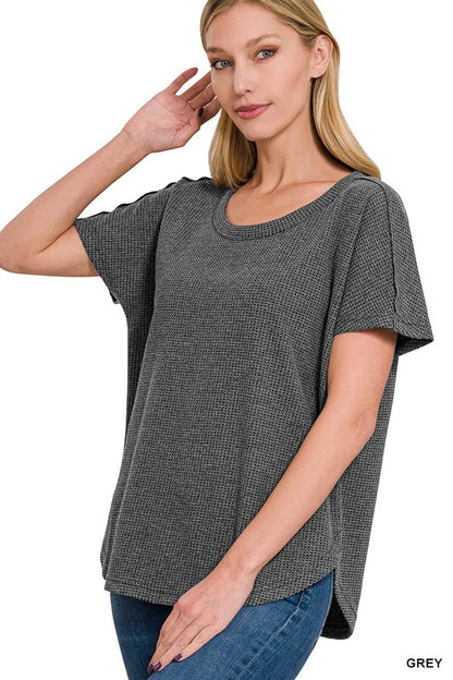 MELANGE BABY WAFFLE SHORT SLEEVE TOP