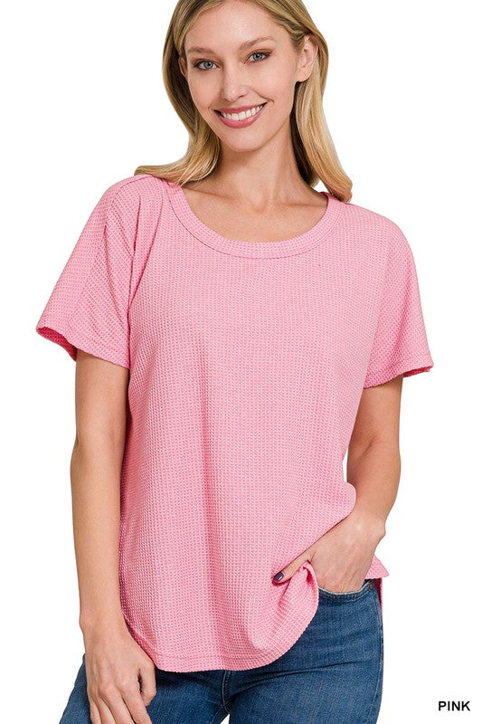 MELANGE BABY WAFFLE SHORT SLEEVE TOP