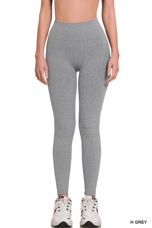 RIBBED SEAMLESS HIGH WAISTED FULL LENGTH LEGGINGS