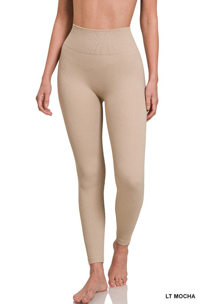 RIBBED SEAMLESS HIGH WAISTED FULL LENGTH LEGGINGS