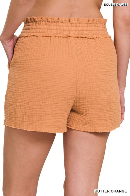 DOUBLE ELASTICBAND DRAWSTRING WAIST SHORTS