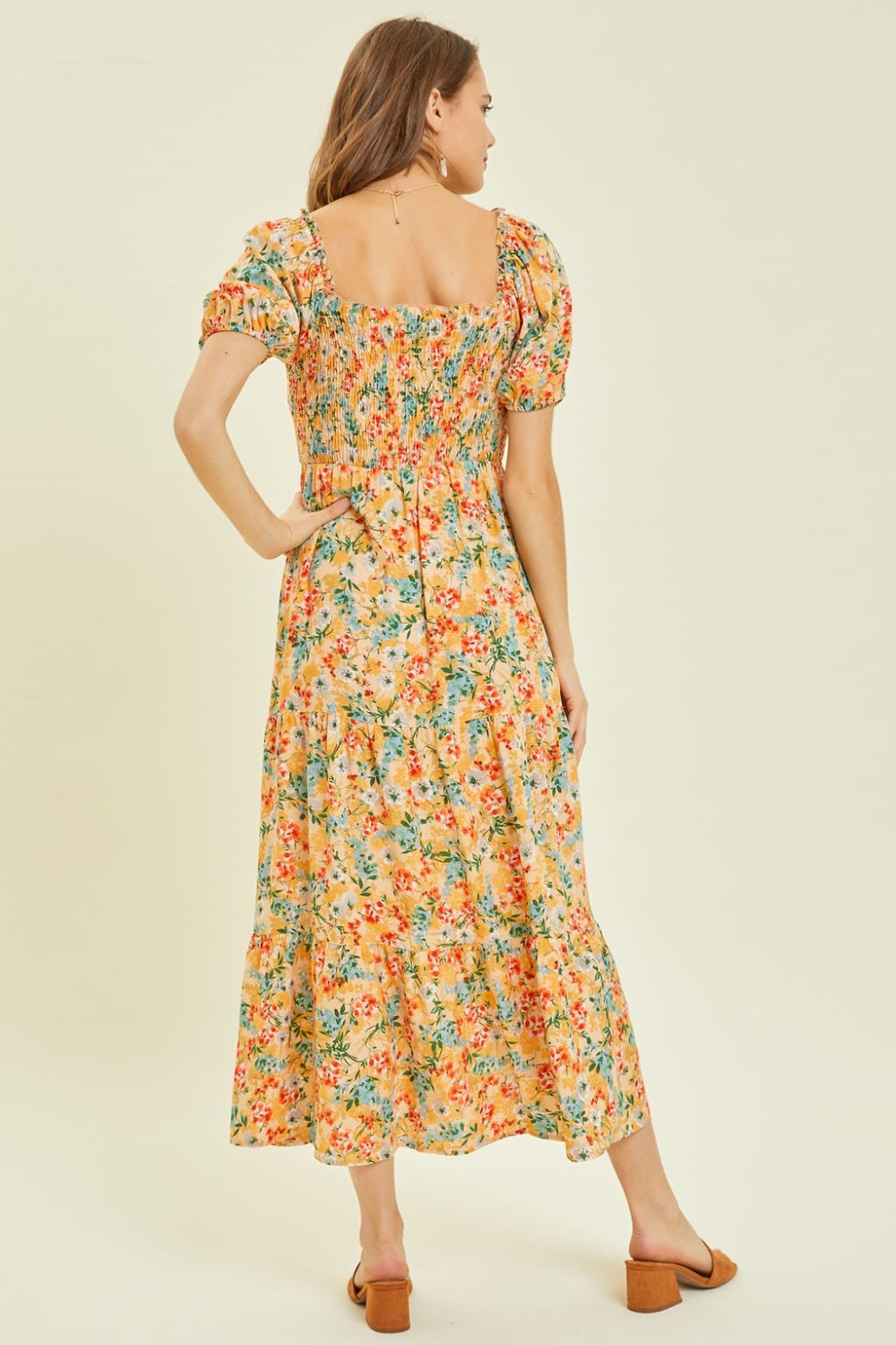 Floral Smocked Tiered Midi Dress