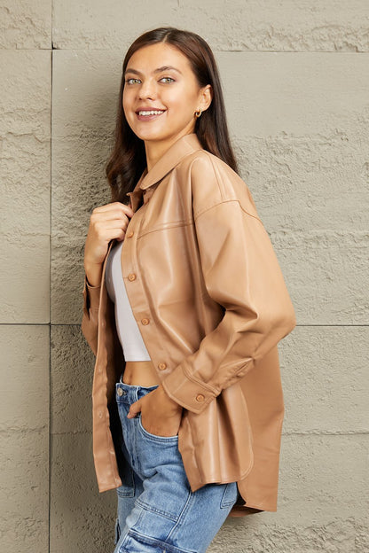 Vegan Leather Button Down Shirt