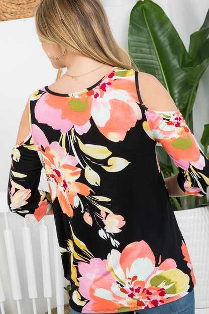 PLUS FLORAL COLD SHOULDER TOP