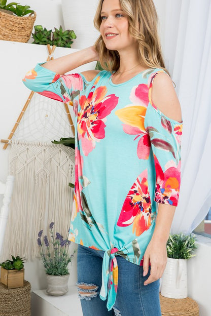 PLUS FLORAL COLD SHOULDER TOP