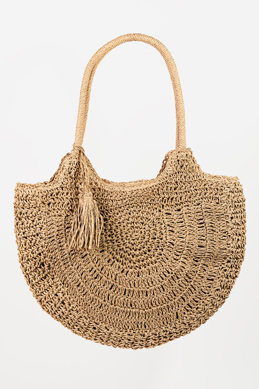 Straw Braided Tote Bag with Tassel