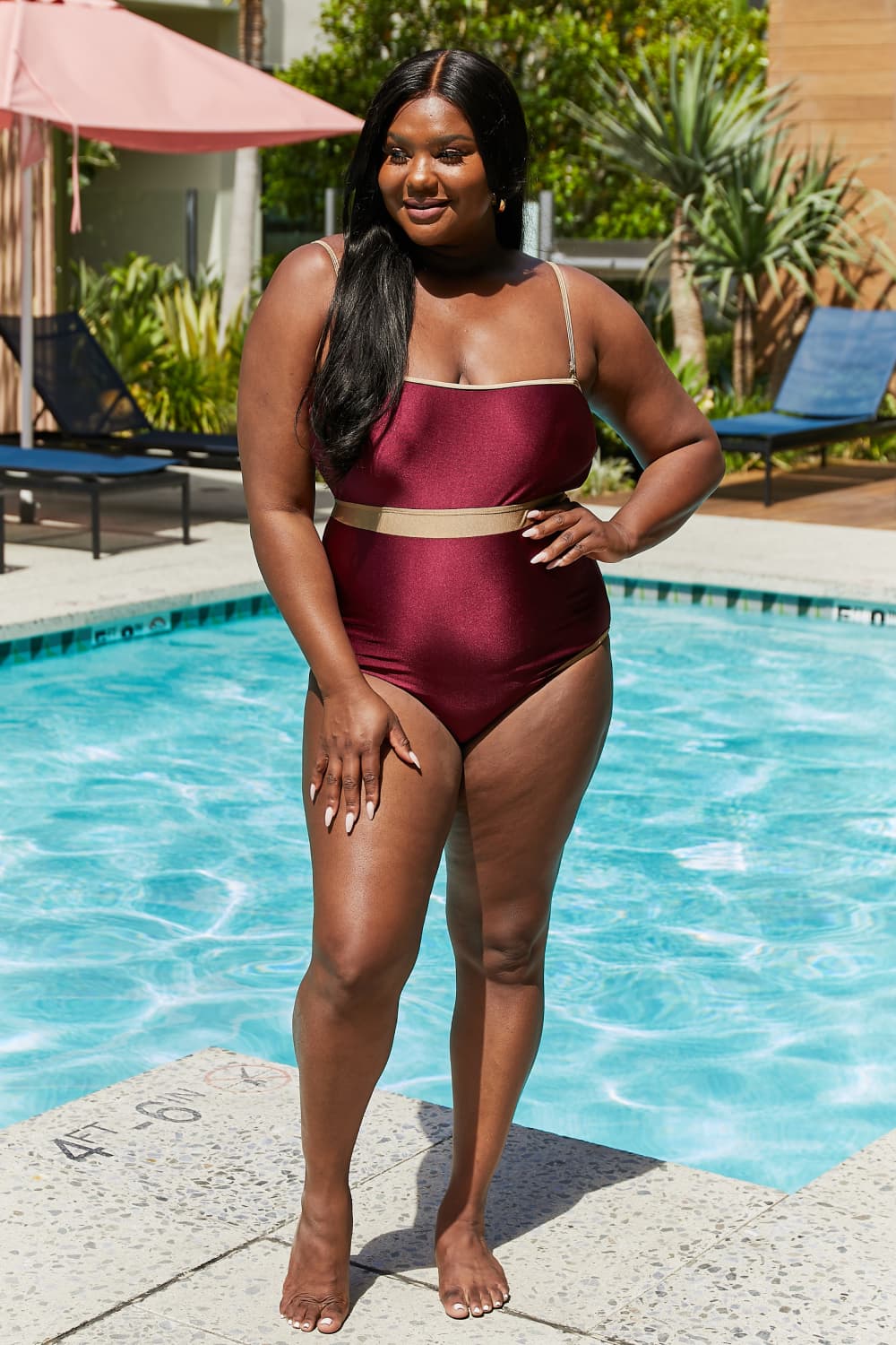 Wave Break Contrast Trim One-Piece in Wine