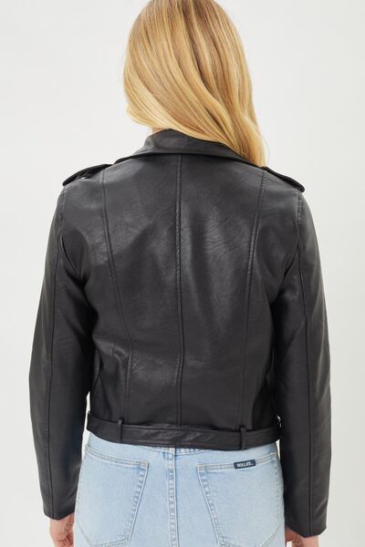 Faux Leather Zip Up Biker Jacket