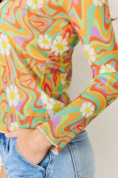 Groovy Swirl Long Sleeve Mesh Top