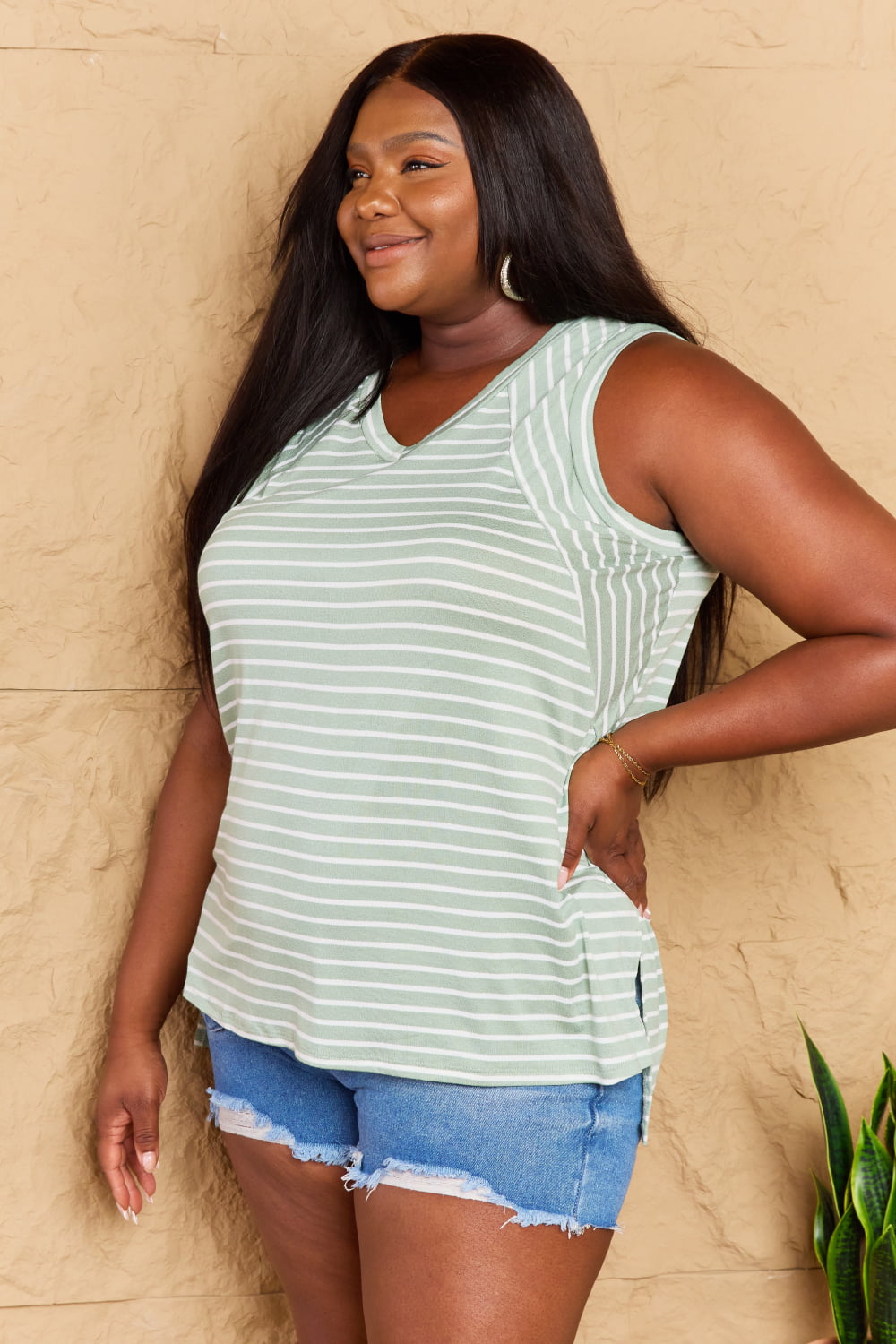 Striped Sleeveless V-Neck Top