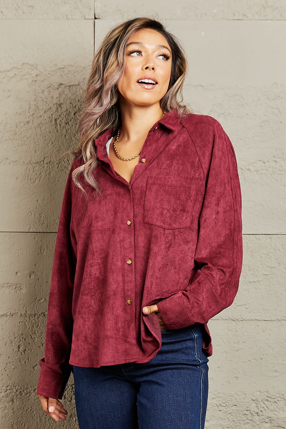 Impressive Vibe Suede Button Down Shirt