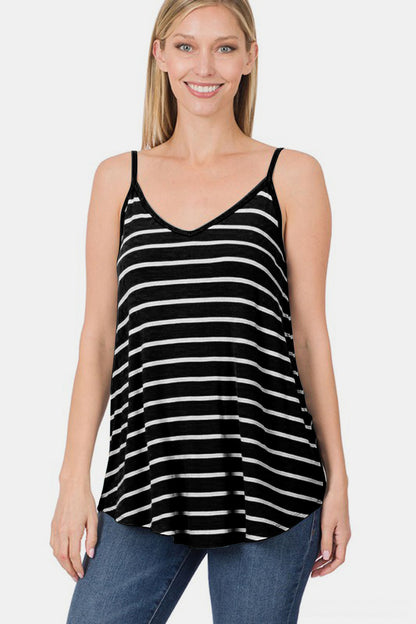 Striped V-Neck Curved Hem Cami