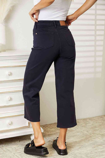 Judy Blue High Waist Tummy Control Garment Dyed Wide Cropped Jeans