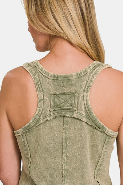 Exposed Seam V-Neck Wide Strap Tank