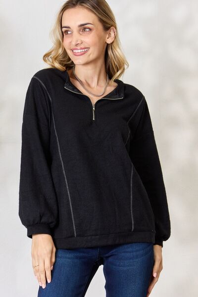 Half Zip Brushed Terry Long Sleeve Top