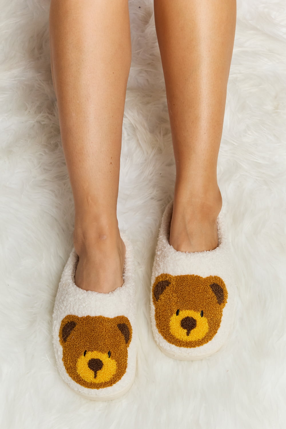 Teddy Bear Print Plush Slide Slippers