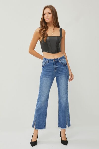 RISEN High Waist Raw Hem Slit Straight Jeans