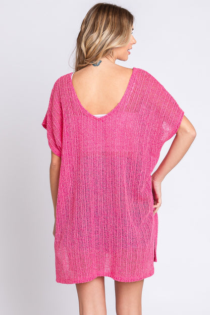 Short Sleeve Side Slit Knit Cover Up Dress