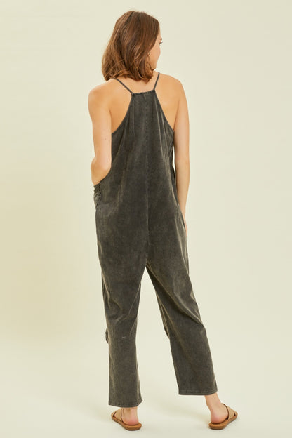 Mineral-Washed Oversized Jumpsuit with Pockets